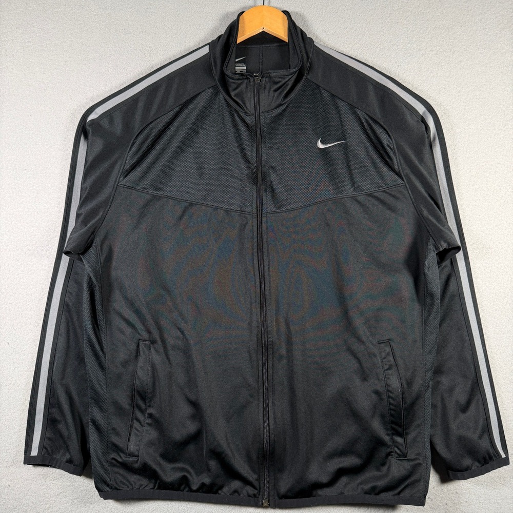 Nike Mens Full Zip Track Jacket Black Grey Stripe 519534-010 XXL Sportswear
